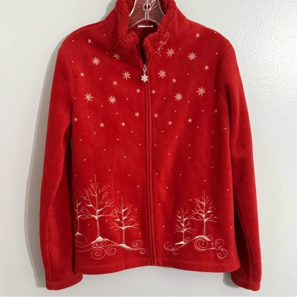 Croft & Barrow Red Fleece Zip Up Jacket